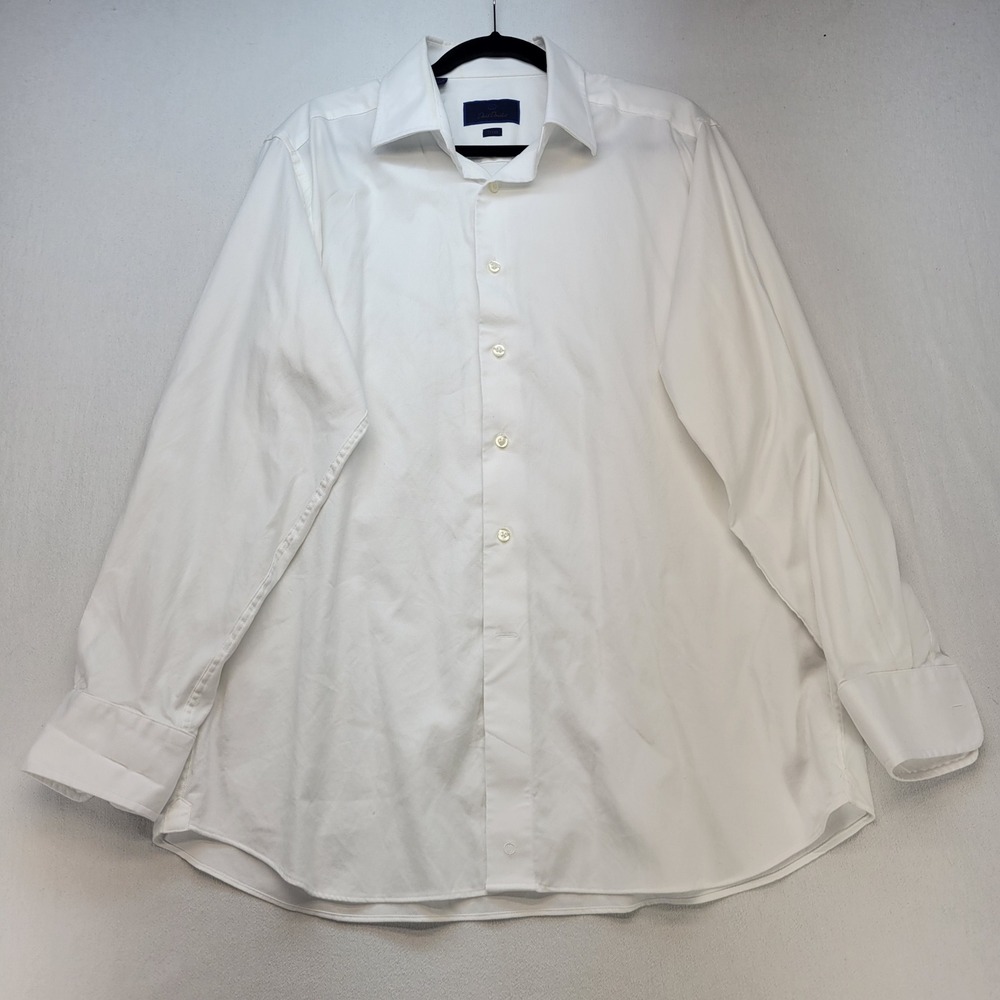 David Donahue Dress Shirt Mens 17.5 34/35 White Trim Fit Textured Cotton